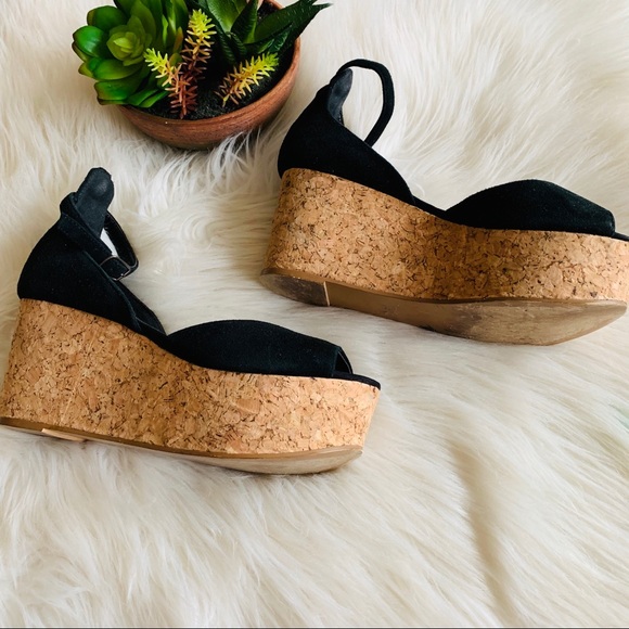 Charles by Charles David | Black Open Toe Wedges 8 - Picture 4 of 6